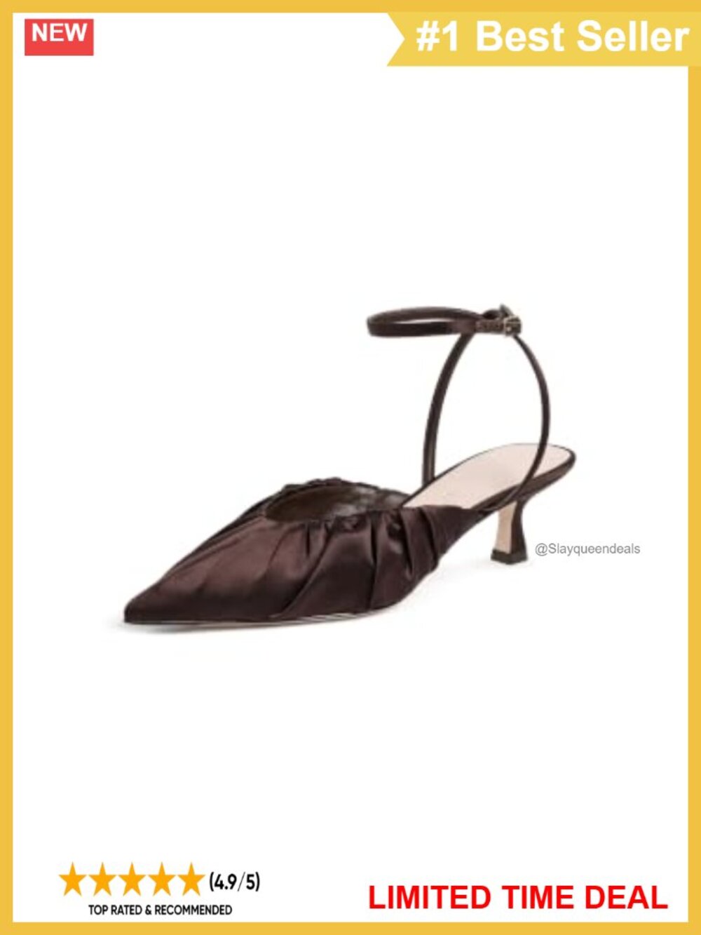 Smocked Satin Kitten Heel Pointed Toe Pump Formal Wedding Heels